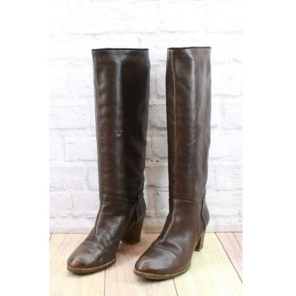 Roberto Del Carlo Brown Leather Pull On Knee High Heeled Boots Size 8.5 - Picture 2 of 10